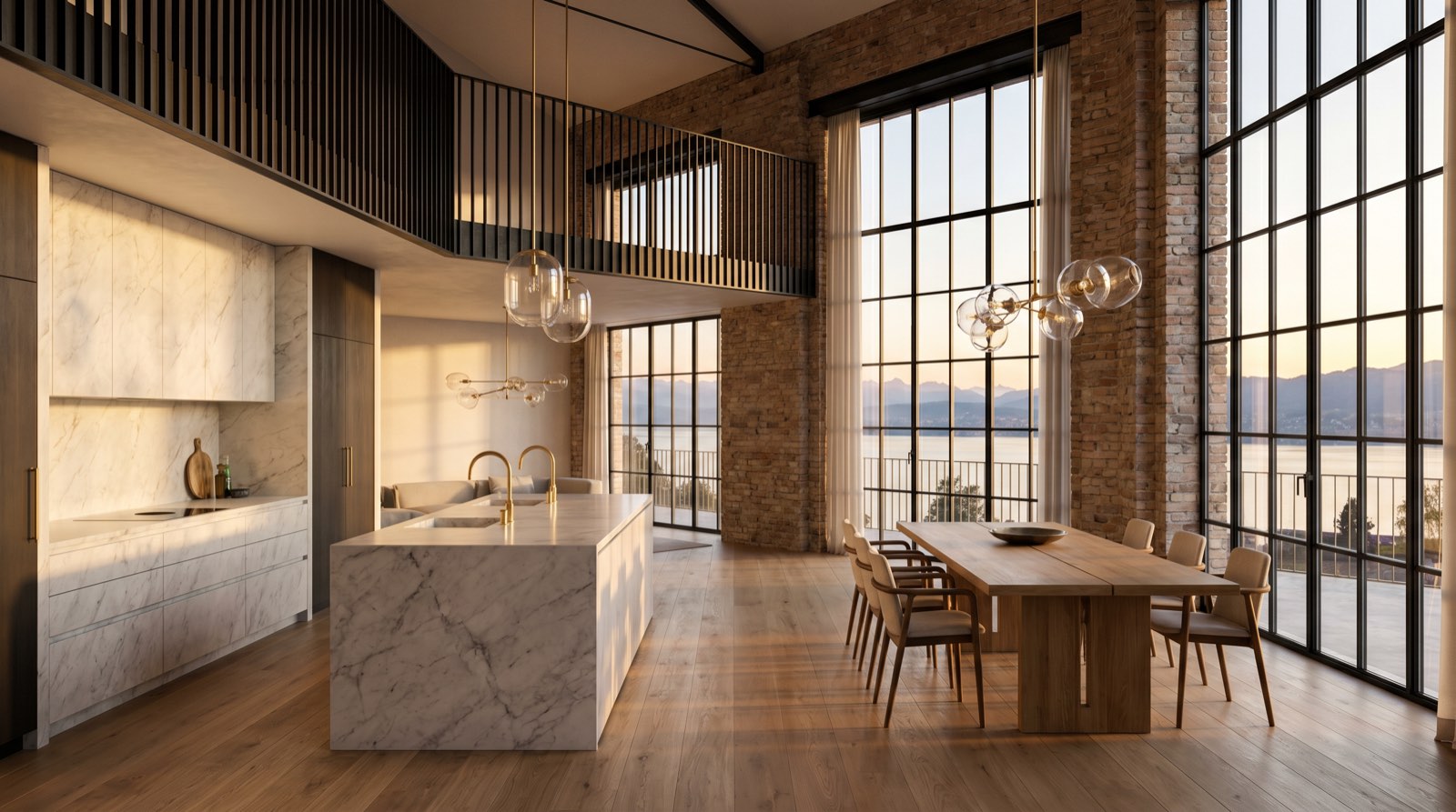 Loft mit Zwischenebene, Marmor und Messing