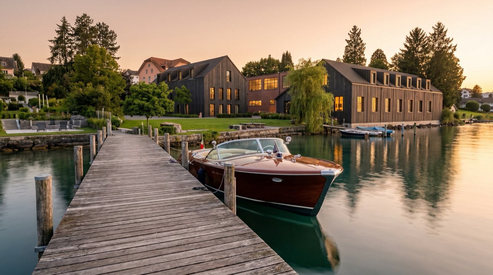Eigener Steg mit Holzboot